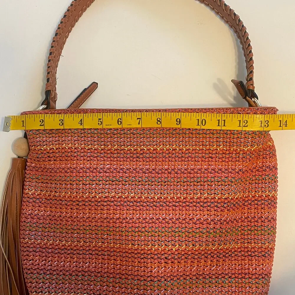 Sondra Roberts Squared Boho Hobo Bag Brown & Orange Multicolor Tassel Braided